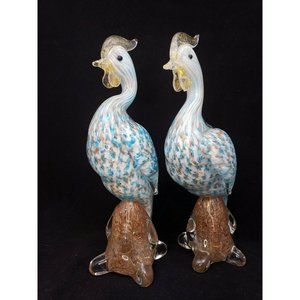 Set of 2 Handblown Murano Pea Hens Birds